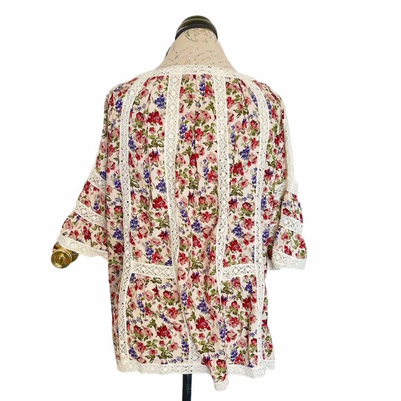 Blue Tassel Anthropologie Maylou Open Shoulder Blouse Floral Crochet Size Medium - Picture 5 of 16